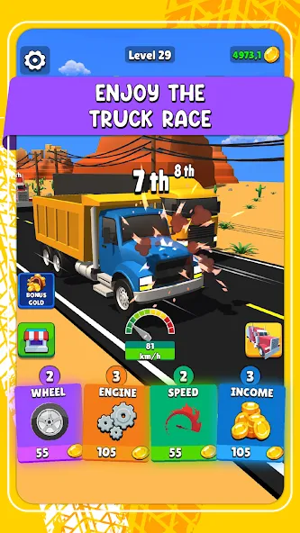 Взломанная Idle Truck Racing : Cybertruck (Айдл Трак Рейсинг)  [МОД Бесконечные деньги] — последняя версия apk на Андроид screen 1