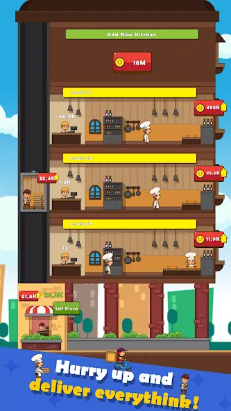 Скачать взломанную Pizza Tower: Idle Tycoon (Пицца Тауэр)  [МОД Много монет] — стабильная версия apk на Андроид screen 3