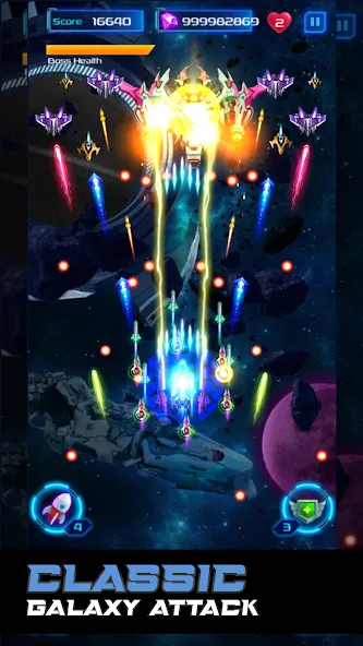 Взлом Galaxy Attack: Space Shooter (Гэлэкси Аттак)  [МОД Все открыто] — стабильная версия apk на Андроид screen 1