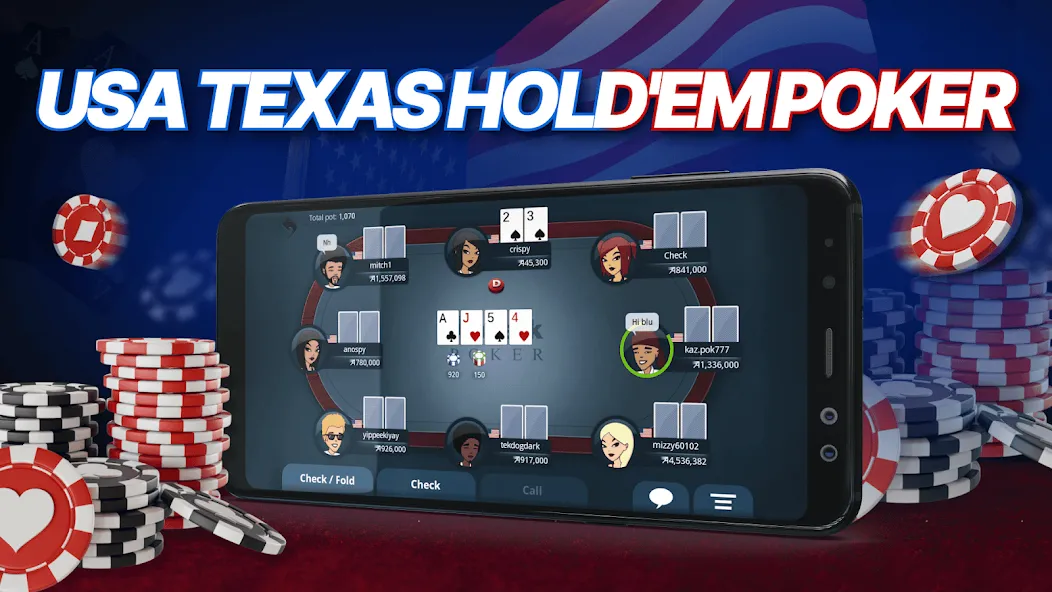 Взлом Appeak Poker – Texas Holdem (Аппик покер)  [МОД Mega Pack] — последняя версия apk на Андроид screen 1