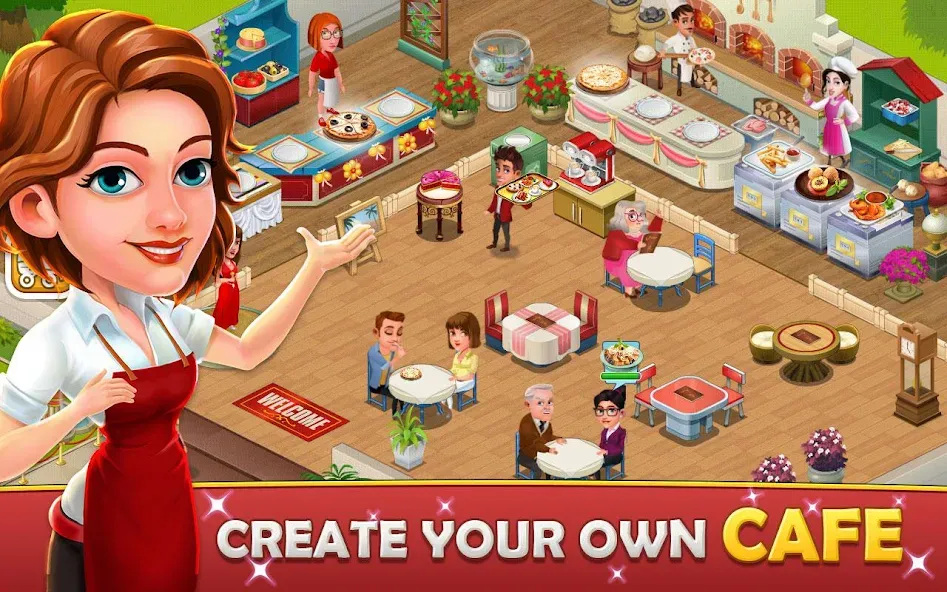 Взломанная Cafe Tycoon – Cooking & Fun  [МОД Unlocked] — стабильная версия apk на Андроид screen 1