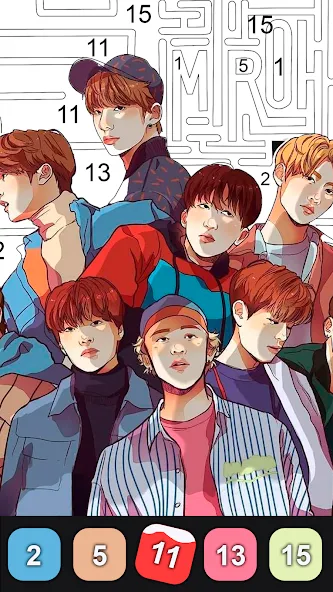 Скачать взломанную Kpop Paint by Numbers BT21  [МОД Бесконечные деньги] — полная версия apk на Андроид screen 3