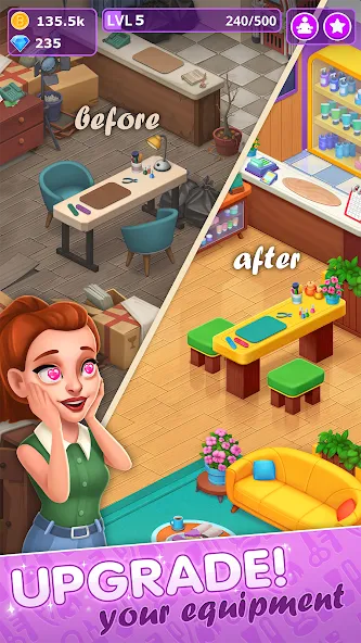 Взломанная Beauty Tycoon: Hair Salon Game (Бьюти Тайкун)  [МОД Много монет] — последняя версия apk на Андроид screen 5