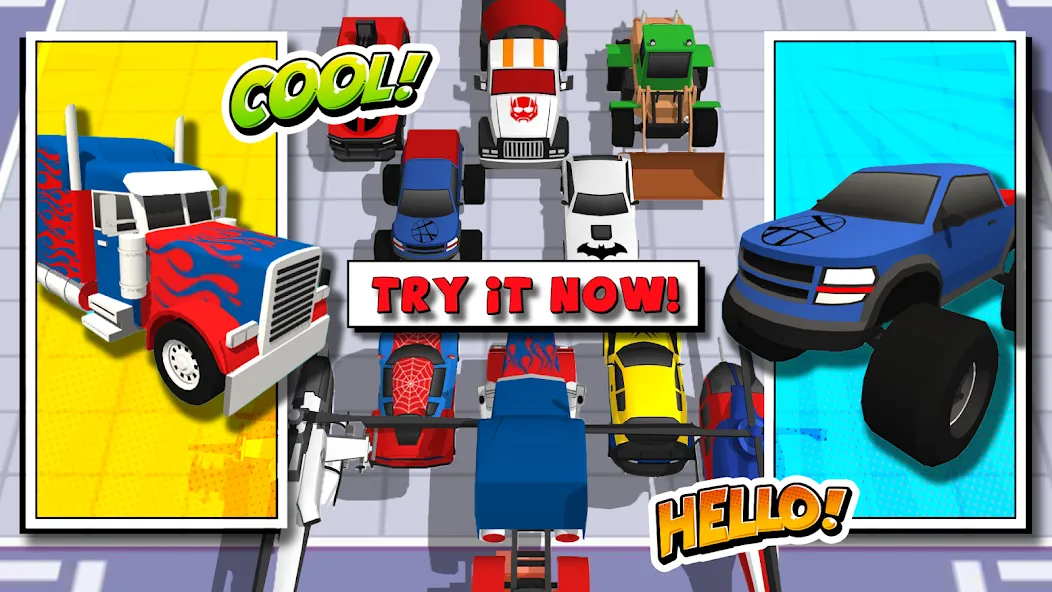 Скачать взломанную Superhero Car Merge Battle  [МОД Menu] — стабильная версия apk на Андроид screen 2