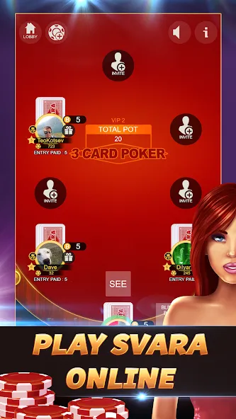 Скачать взломанную Svara — 3 Card Poker Card Game  [МОД Все открыто] — полная версия apk на Андроид screen 1