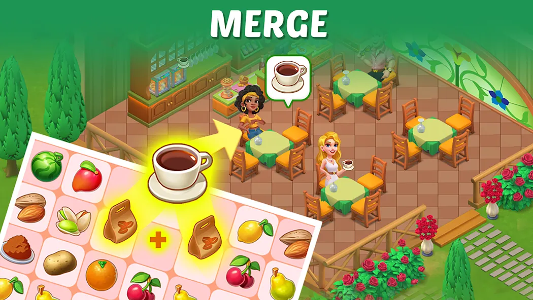 Скачать взломанную Merge Cooking:Theme Restaurant  [МОД Бесконечные деньги] — стабильная версия apk на Андроид screen 3