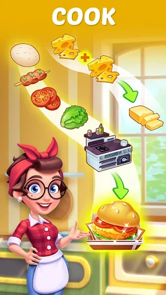 Скачать взломанную Merge Cooking:Theme Restaurant  [МОД Бесконечные деньги] — стабильная версия apk на Андроид screen 4