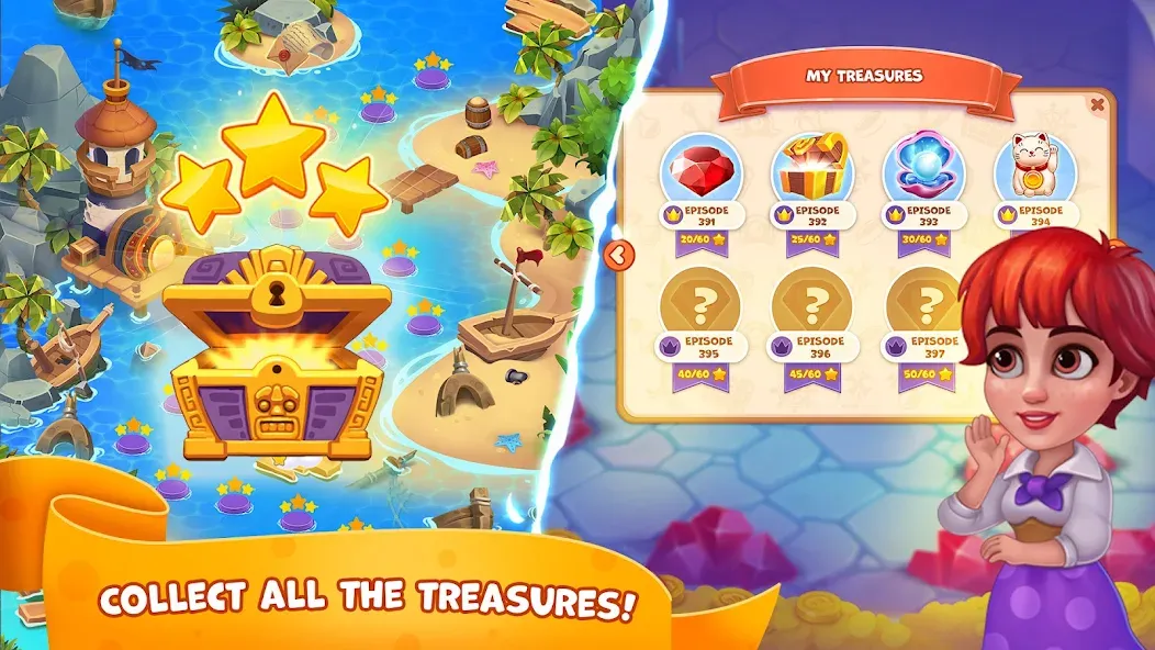 Взломанная Pirate Treasures: Jewel & Gems  [МОД Бесконечные деньги] — полная версия apk на Андроид screen 4