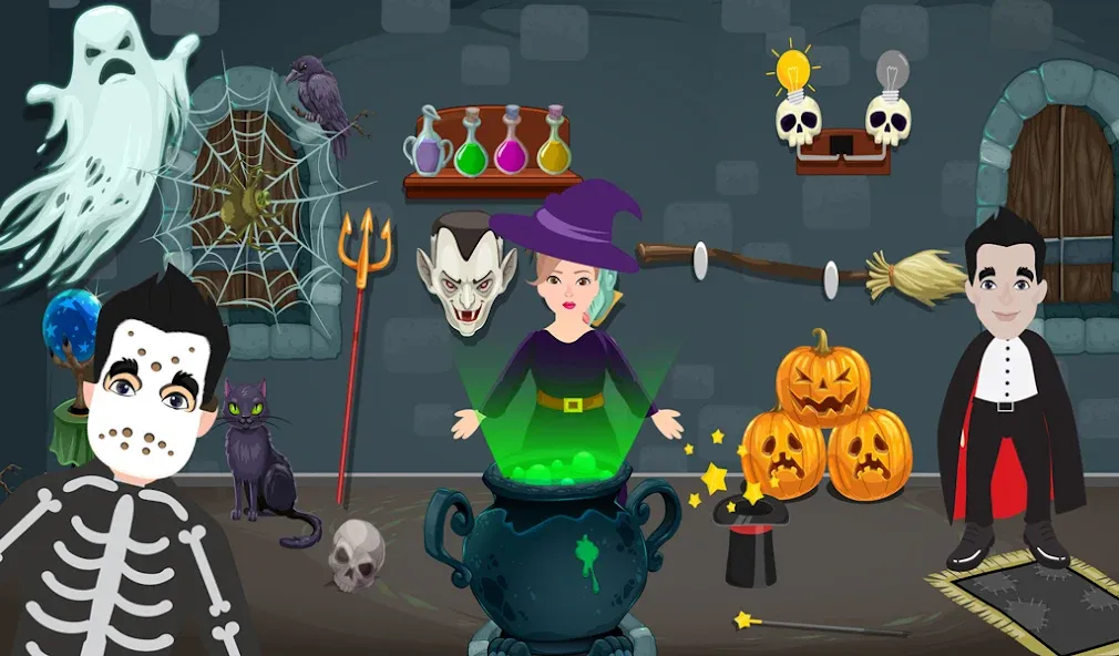 Скачать взломанную Pretend Play Halloween Party (Претендуй на Хэллоуинскую вечеринку)  [МОД Menu] — полная версия apk на Андроид screen 5