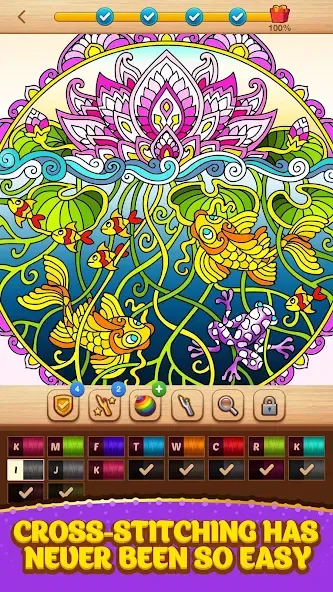 Взломанная Cross Stitch Coloring Mandala (Кроссстиль раскрашивание мандала)  [МОД Menu] — полная версия apk на Андроид screen 2