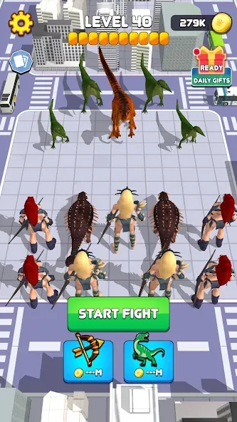 Скачать взломанную Dinosaur Monster Fight Battle (Бамбам Монстр Против 100 Дверей)  [МОД Бесконечные деньги] — полная версия apk на Андроид screen 1