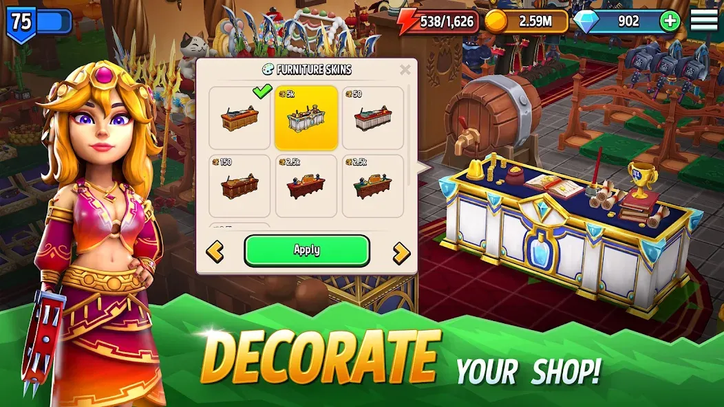 Скачать взлом Shop Titans: RPG Idle Tycoon (Шоп Тайтанс)  [МОД Menu] — последняя версия apk на Андроид screen 3