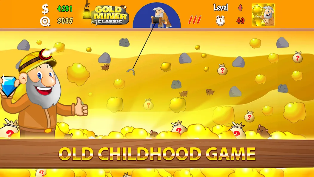 Скачать взломанную Gold Miner Classic: Gold Rush (Голд Майнер Классик)  [МОД Бесконечные деньги] — последняя версия apk на Андроид screen 1