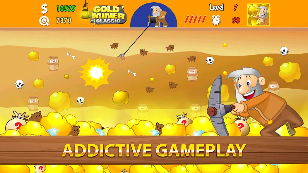 Скачать взломанную Gold Miner Classic: Gold Rush (Голд Майнер Классик)  [МОД Бесконечные деньги] — последняя версия apk на Андроид screen 2