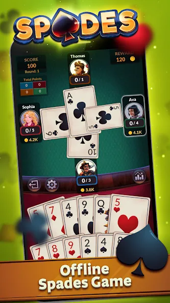 Взломанная Spades — Offline Card Games (Спейдс)  [МОД Mega Pack] — стабильная версия apk на Андроид screen 1