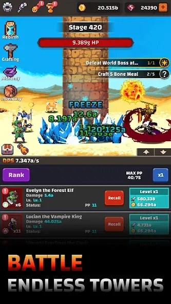 Скачать взлом Tower Quest: Pixel Idle RPG (тауэр квест)  [МОД Бесконечные деньги] — последняя версия apk на Андроид screen 1