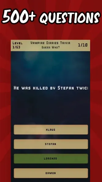 Скачать взломанную Vampire Diaries Quiz Trivia (Вампирские дневники викторина виктрия)  [МОД Много монет] — полная версия apk на Андроид screen 1