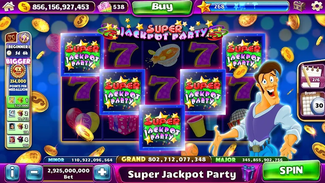 Скачать взломанную Jackpot Party Casino Slots (Джекпот Пати)  [МОД Бесконечные монеты] — стабильная версия apk на Андроид screen 4