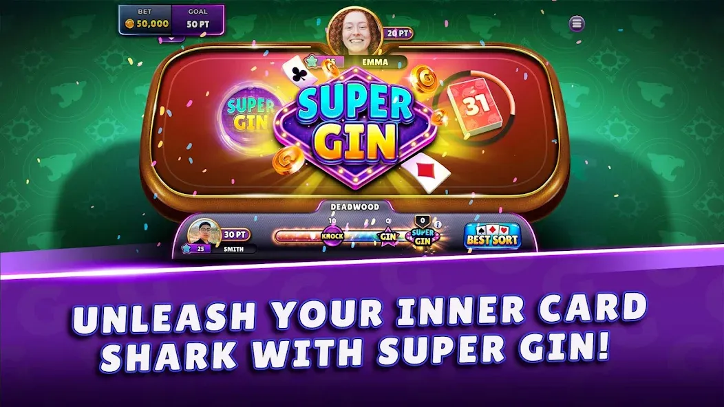 Скачать взломанную Gin Rummy Super — Card Game (Джин Рамми Супер)  [МОД Все открыто] — последняя версия apk на Андроид screen 1