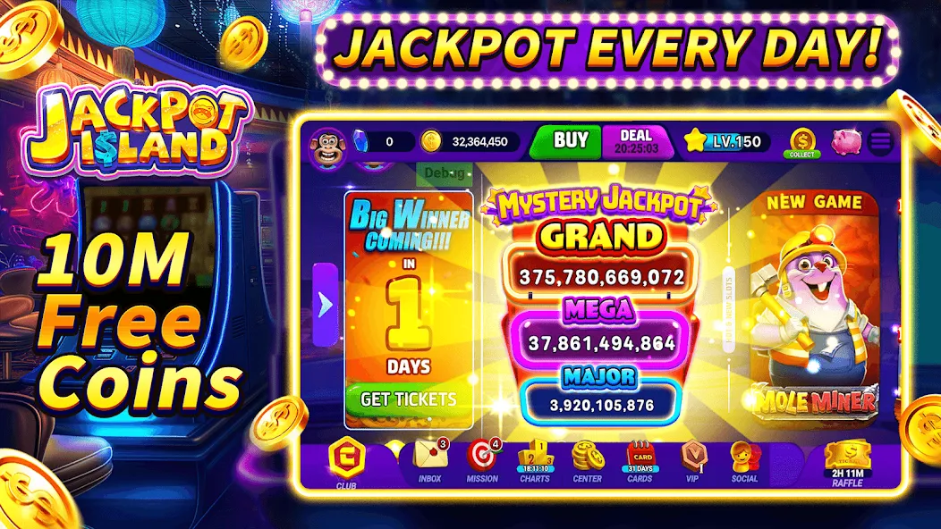 Скачать взломанную Jackpot Island — Slots Machine (Джекпот Айленд)  [МОД Бесконечные деньги] — последняя версия apk на Андроид screen 1