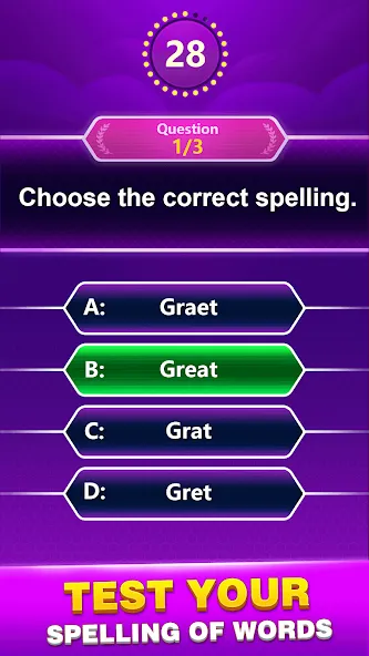 Скачать взлом Spelling Quiz — Word Trivia (Спеллинг Квиз)  [МОД Меню] — стабильная версия apk на Андроид screen 1